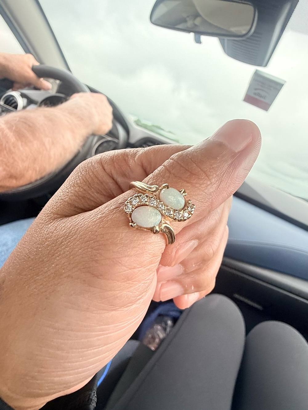 14k opal bypass diamond ring..